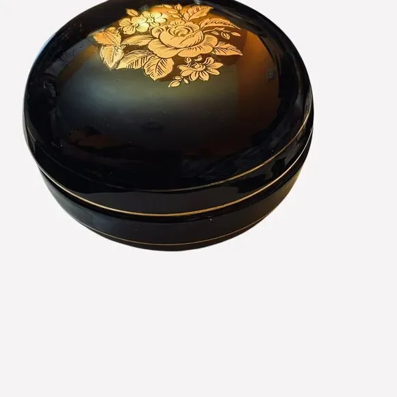 Peint a la Main Small Trinket Box With Lid Gold Floral Design With Gold Trim - Picture 3 of 9